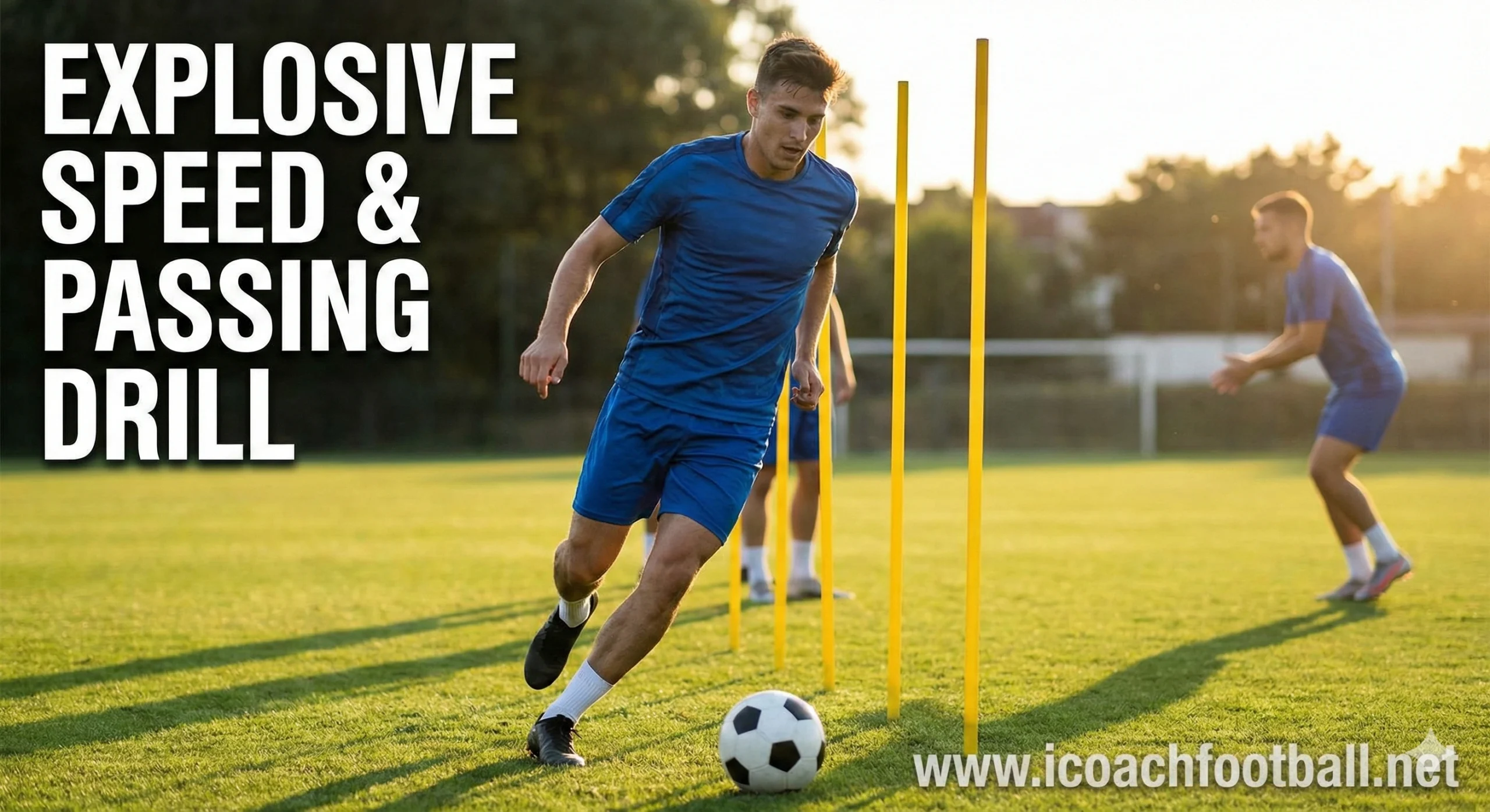 Soccer player performing an explosive speed and passing drill.
