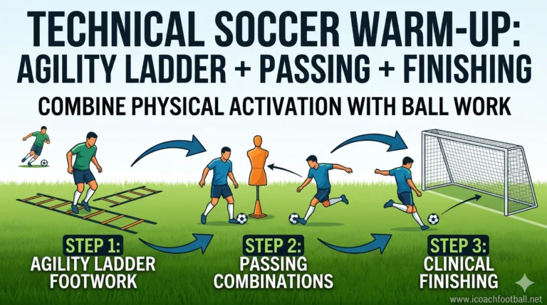 Infographic of soccer agility ladder drills with passing and finishing.