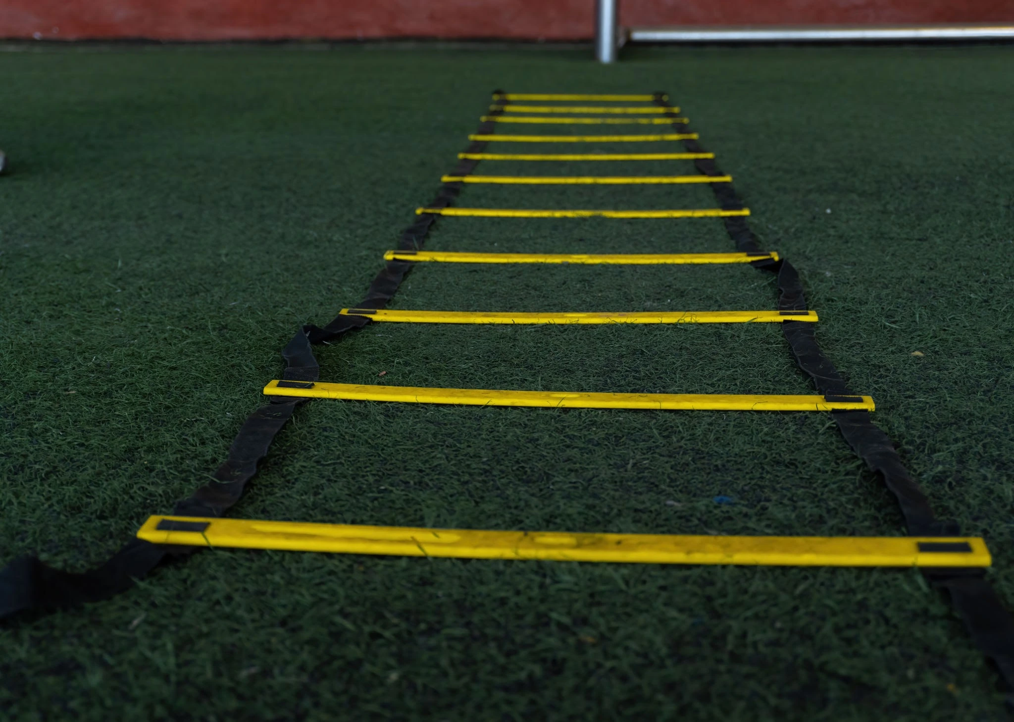 Soccer agility ladder on green turf for speed training