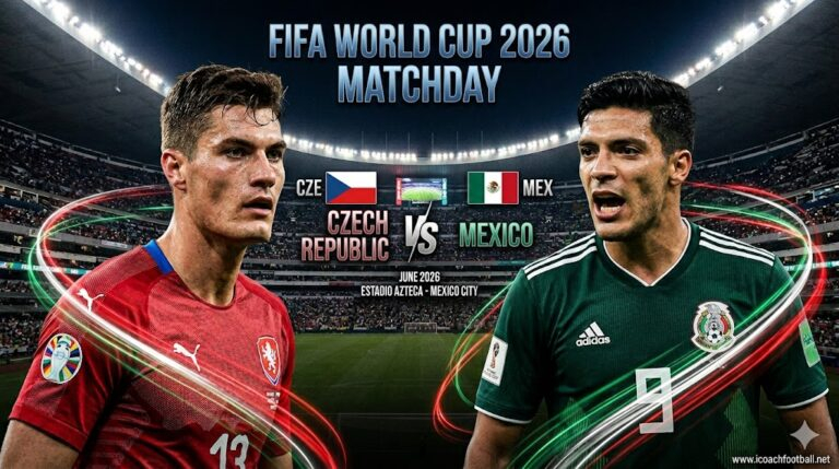 Czech Republic vs Mexico World Cup 2026 live stream preview graphic featuring Patrik Schick and Raul Jimenez at Estadio Azteca.