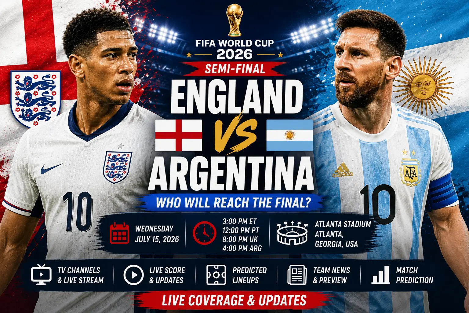 England vs Argentina World Cup 2026 semi-final live stream guide at Atlanta Stadium