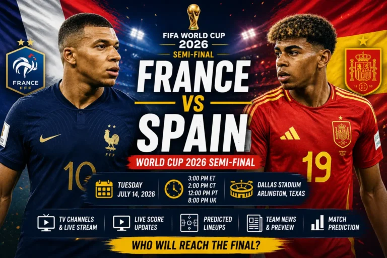 France vs Spain World Cup 2026 semi-final live stream guide at Dallas Stadium
