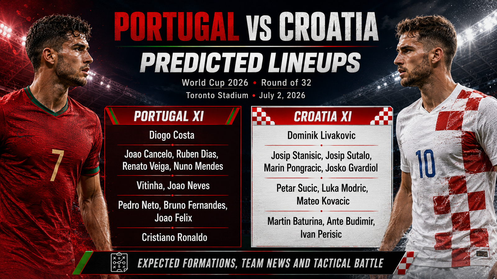 Portugal vs Croatia predicted lineups and match preview for FIFA World Cup 2026 Round of 32