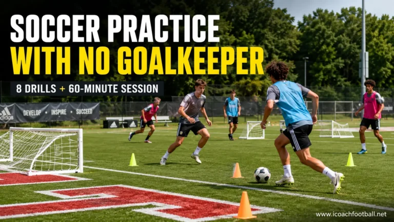 Outfield soccer players training with mini goals, cone gates and no goalkeeper.