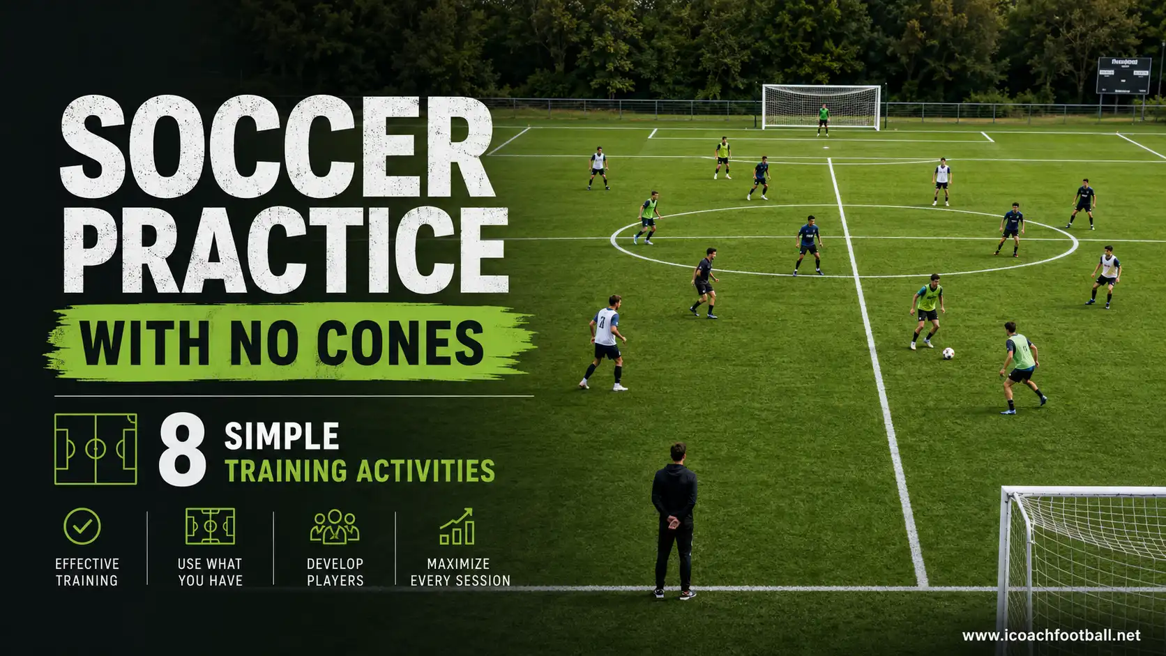 Soccer players completing a full practice using permanent field markings instead of cones.