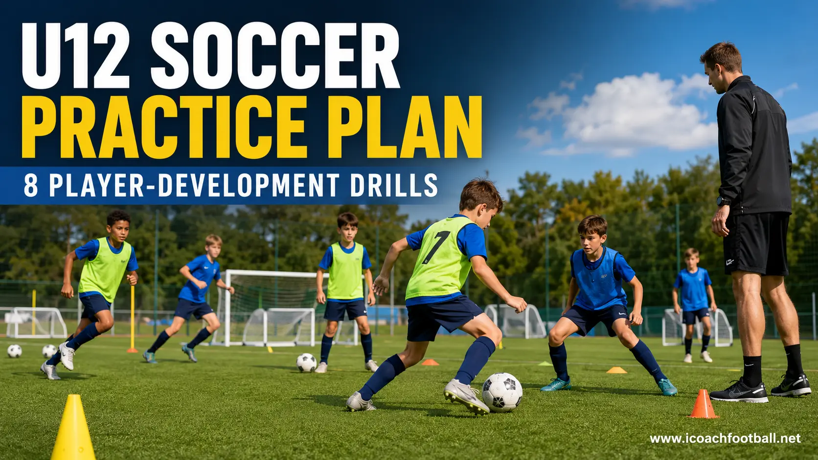 U12 soccer players completing a development session with scanning, combinations, positional possession and transitions.